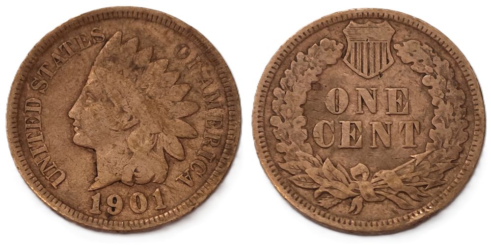 Brown Indian Head Cent Coin 
(Coin Collectors Over 123 Years). Country: USA 
Year: 1901 
Metal: 