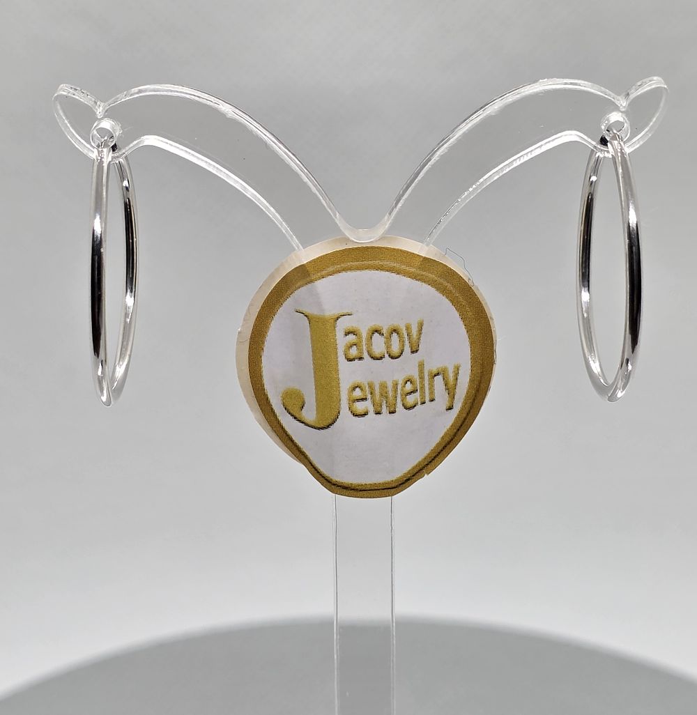 Pair of flexible hollow hoop earrings, diameter 25 mm, 
in 14K white gold, new.... Pair of 