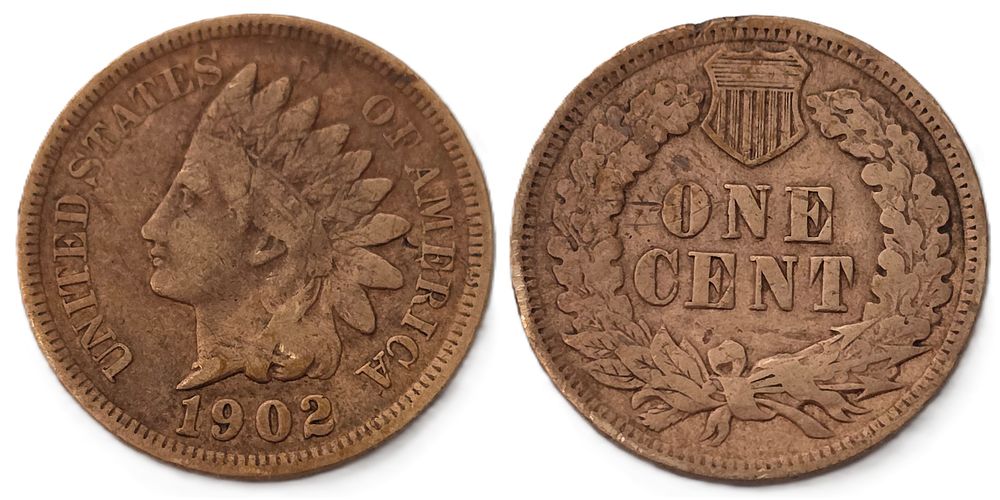 Brown Indian Head Cent Coin 
(Coin Collectors Over 123 Years). Country: USA 
Year: 1902 
Metal: 