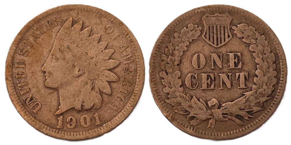 Brown Indian Head Cent Coin 
(Coin Collectors Over 124 Years). Country: USA 
Year: 1901 
Metal: 