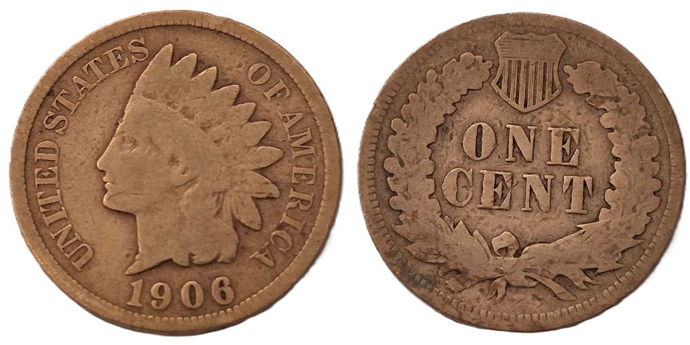 Brown Indian Head Cent Coin 
(Coin Collectors Over 119 Years). Country: USA 
Year: 1906 
Metal: 