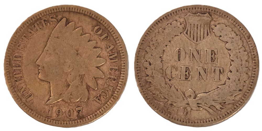 Brown Indian Head Cent Coin 
(Coin Collectors Over 118 Years). Country: USA 
Year: 1907 
Metal: 