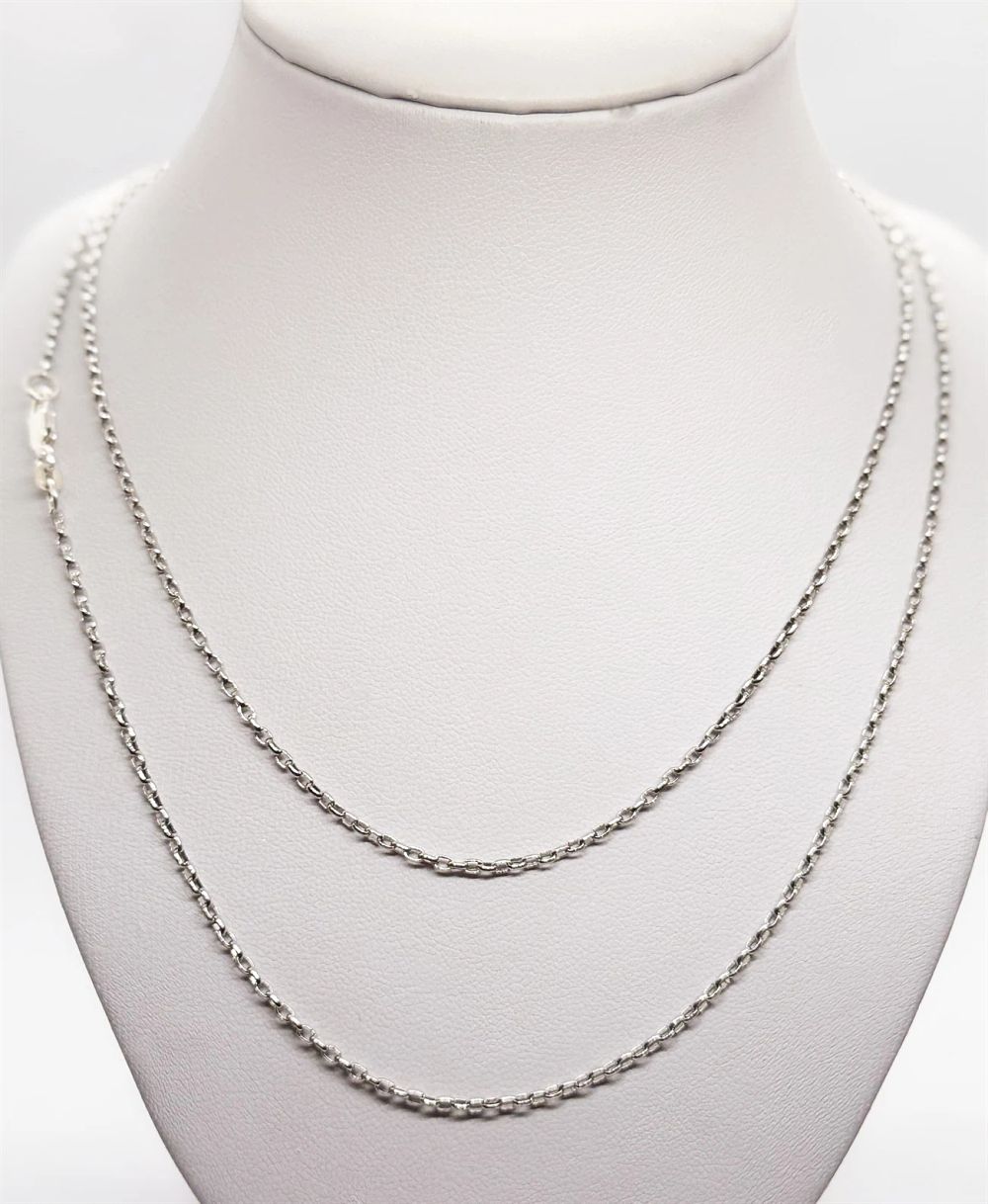 925 silver necklace, rectangular links, rhodium plated, diameter 3 mm, 85 cm, new.... *925 