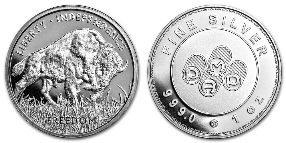 999 pure silver medal, weighing 1 ounce - PAMP Buffalo new. For collectors and collectors.... Co 
