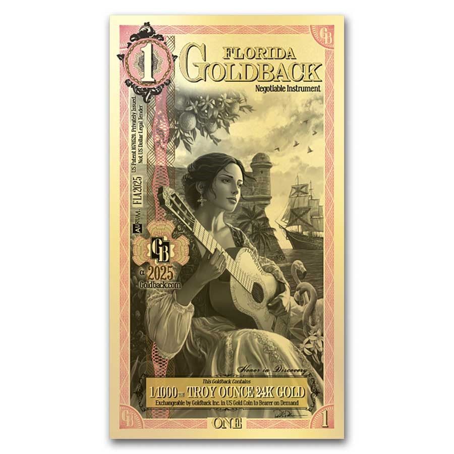New Florida USA 1 Goldback Gold Banknote.... The note contains 999 pure gold, (24K) 
Country: 