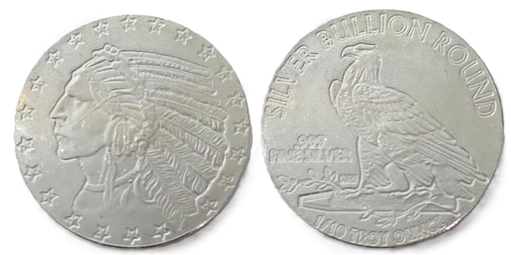 1/10 ounce 999 pure silver Indian head medal in BU condition. Country: USA 
Metal: Silver 