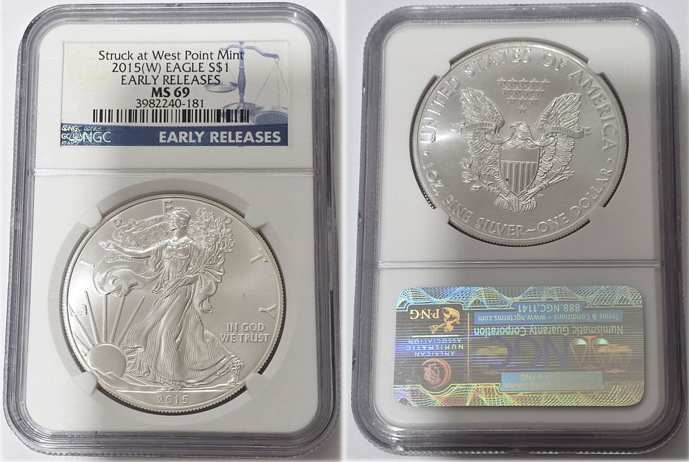 2015 American Eagle 999 Pure Silver Dollar Coin
NGC Graded MS69. American Eagle Dollar MS69 