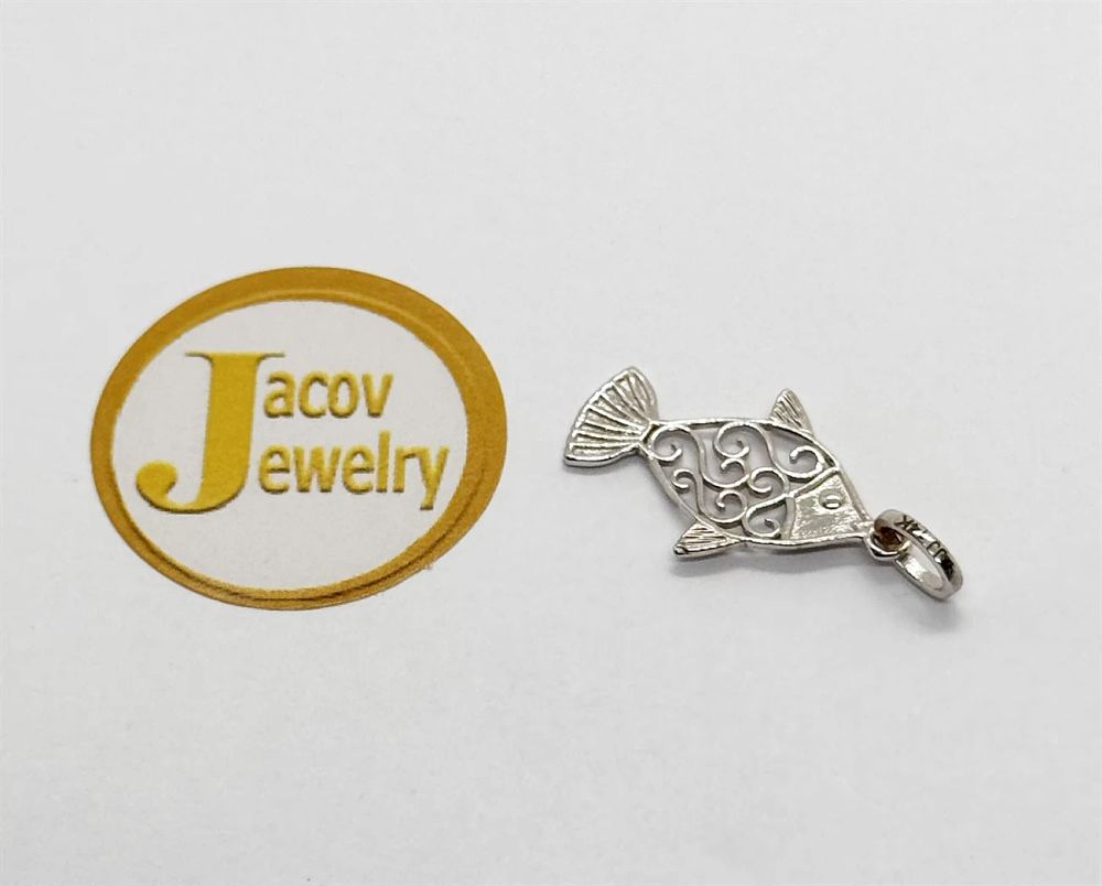 New 14K white gold filigree fish pendant.... Gold Metal 
Purity: 14K 
Color: White 
Pendant 