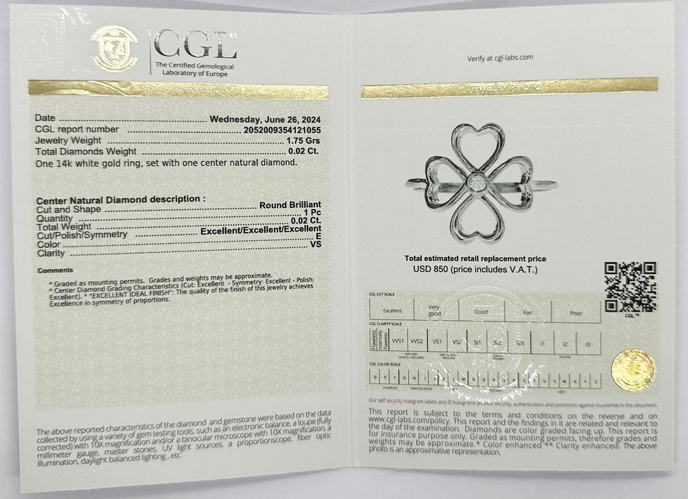 Clover heart model ring with natural diamond 14K white gold new A special design of Jacov's 