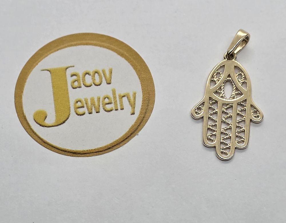 Hamsa Filigree Pendant in 14K Yellow Gold New.... 
*Suitable as a pendant for a necklace or as 