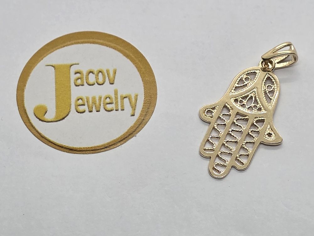 Hamsa Filigree Pendant in 14K Yellow Gold New.... 
*Suitable as a pendant for a necklace or as 