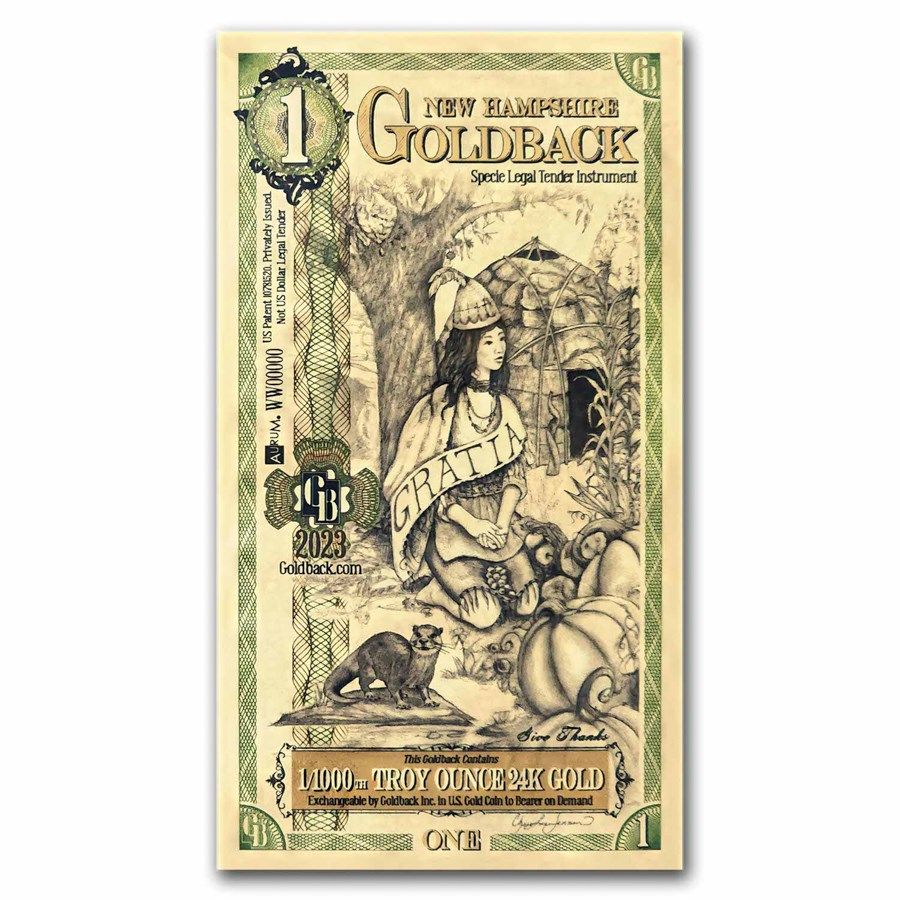 New USA 1 Goldback New Hampshire Gold Note.... The note contains pure gold 999, (24K) 
Country: 