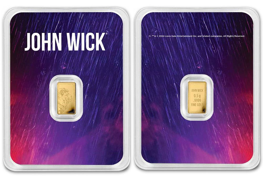 מטיל זהב טהור 9999 ג'ון וויק, John Wick 1/2 gram 
באריזה אטומה לשמירה מירבית (למשקעים ואספנים) 