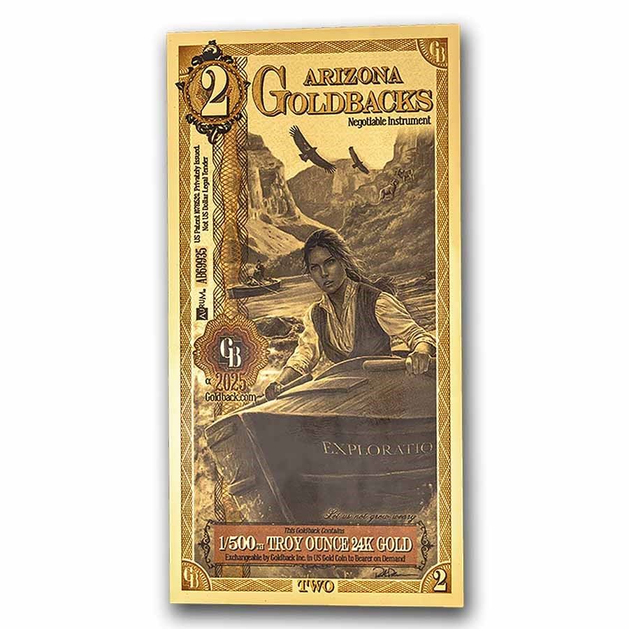 New Arizona USA 2 Dollar Gold Banknote.... The note contains 999 pure gold, (24K) 
Country: 