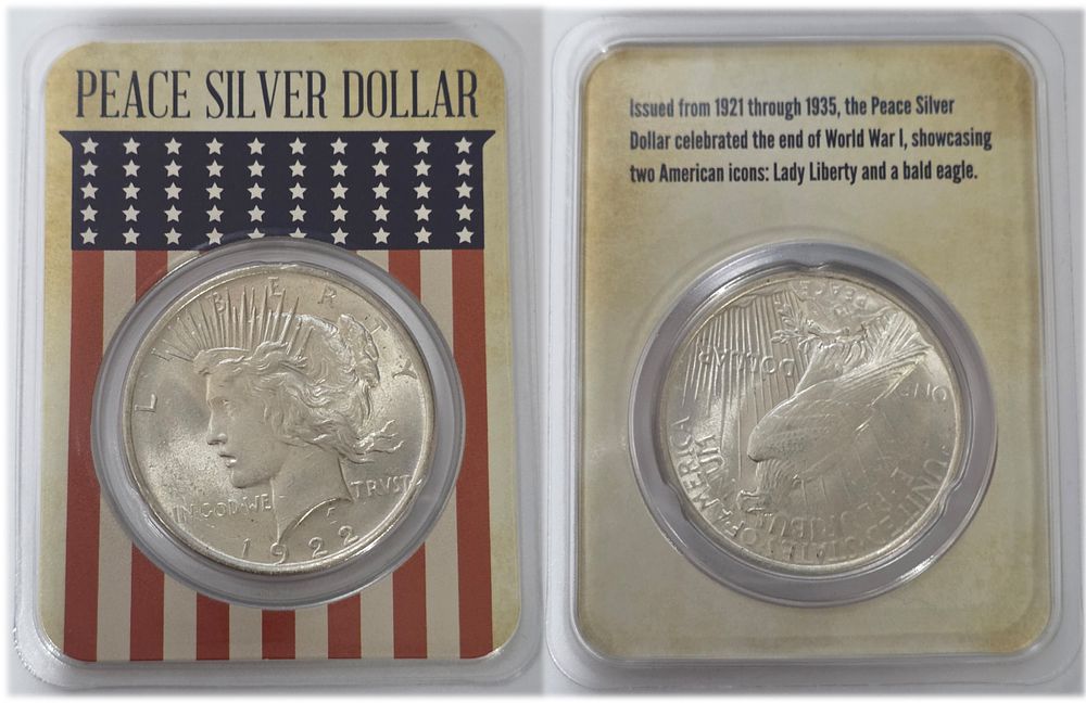 1922 Liberty Peace Silver Coin (.900 Fine) – BU Condition
The coin comes in a sealed protective 