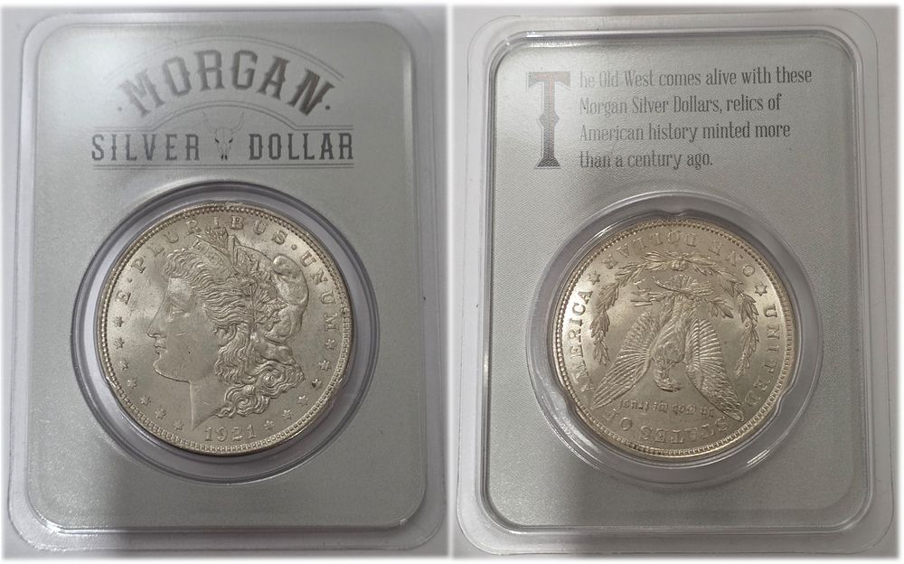 1921 Morgan Dollar (.900 fine silver) in BU (Brilliant Uncirculated) condition. The coin comes 