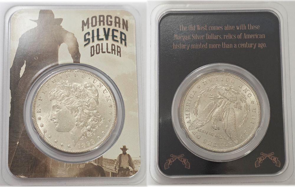 1898 Morgan Dollar (.900 fine silver) in BU condition.
The coin comes in a sealed holder for 