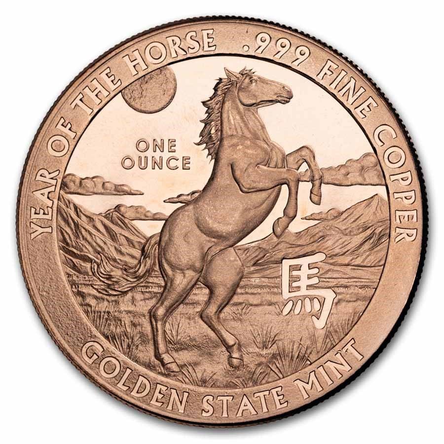 1 oz .999 Pure Copper Medal – Year of the Horse. Country: USA 
Metal: Copper 
Purity: .999 