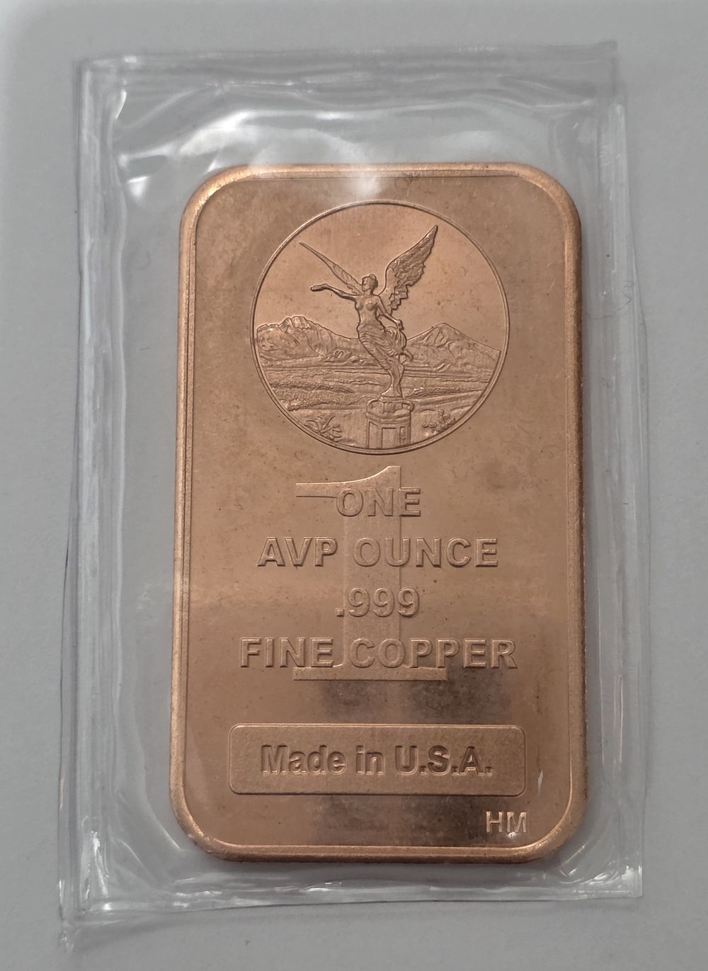 1 oz .999 Pure Copper Libertad-Style Ingot. Country: USA 
Metal: Copper 
Purity: .999 
Weight: 1 