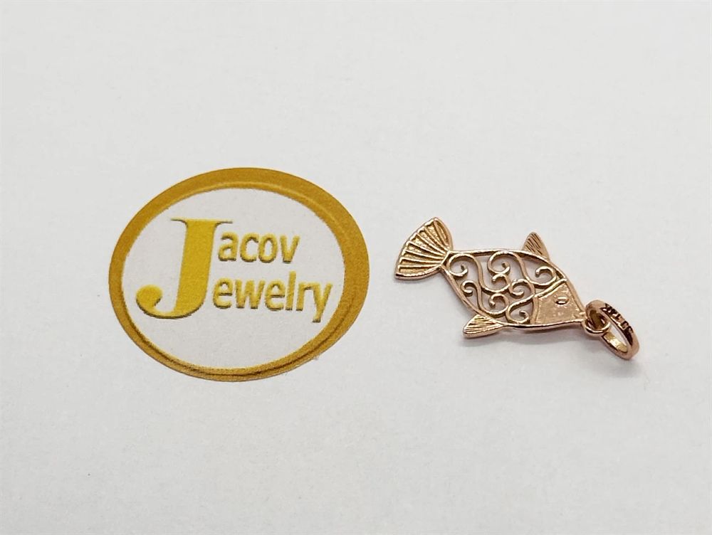 Filigree fish model pendant in red rose gold 14K new.... Gold metal 
Purity: 14K 
Color: red 