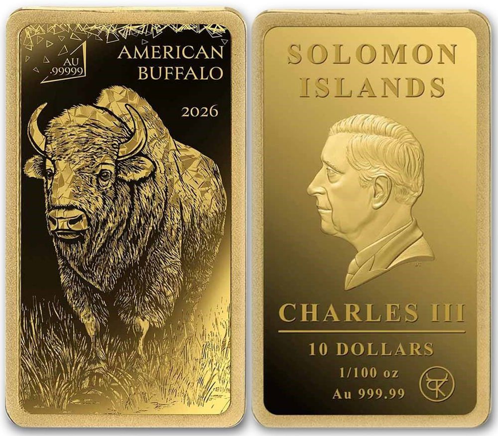 1/100 Ounce American Buffalo 9999 Pure Gold Bar 
Collectible and Investment Item Small Issue. 