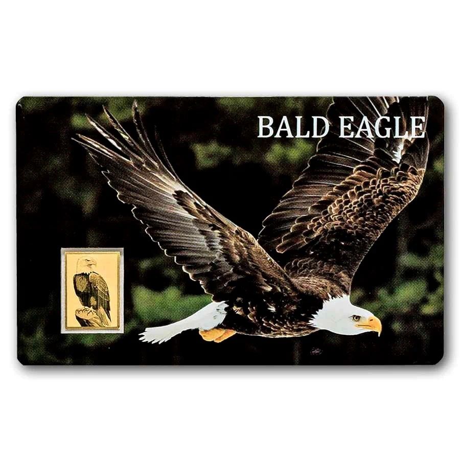 A 999 pure gold bar weighing 1/1000 of an ounce, sealed in a branded "American Eagle" plastic 