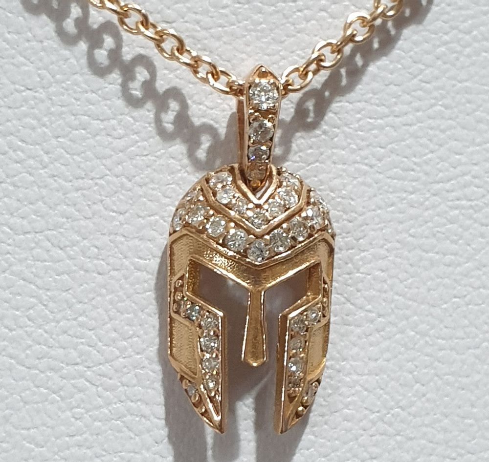 Roman Sparta Mask Pendant Necklace 14K Rose Gold 
Set with Natural Diamonds.... *Sparta Roman 