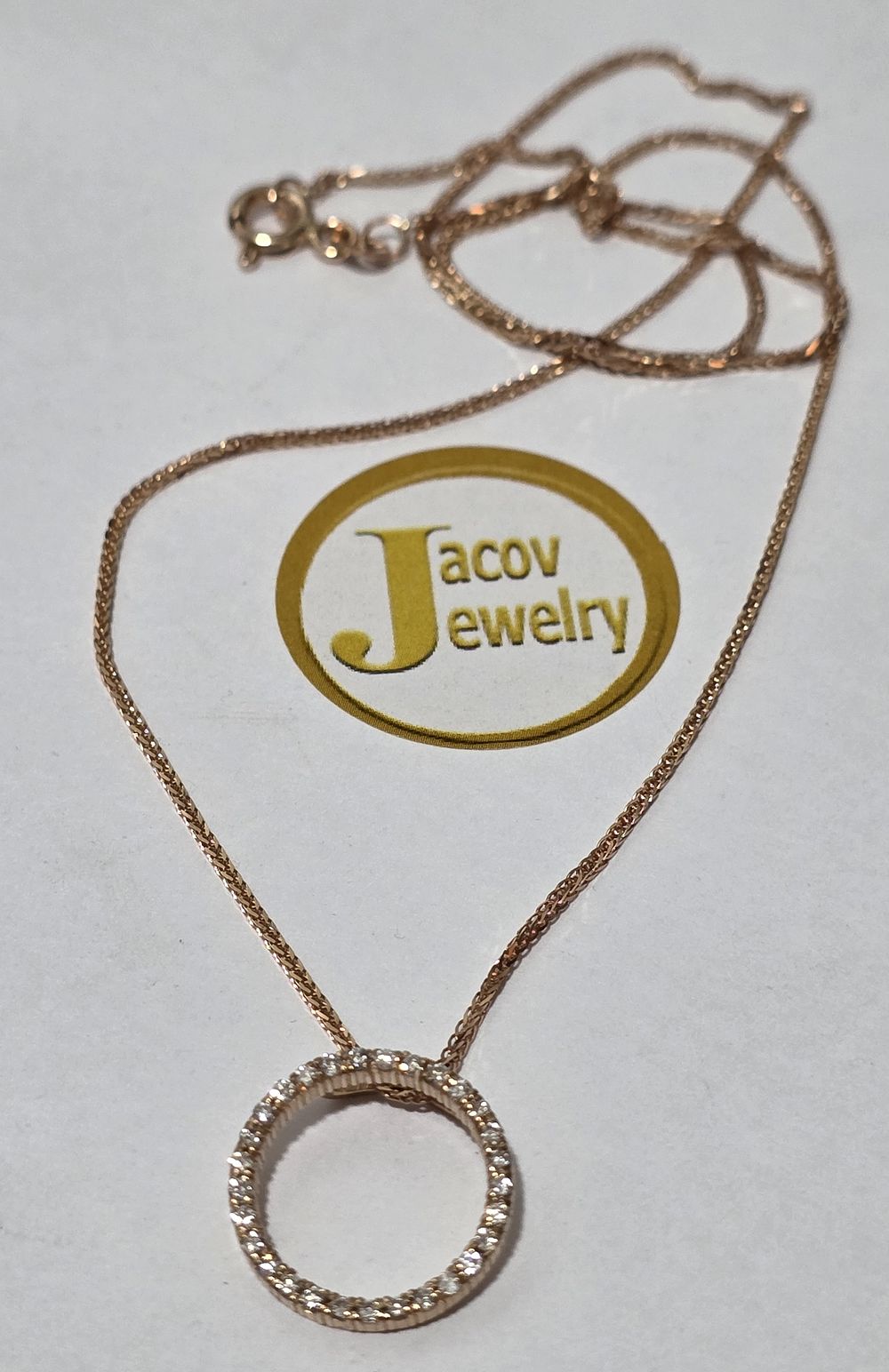 Necklace and pendant, full round model, natural diamonds, red gold (Rose Gold) 14K, new.... *The 