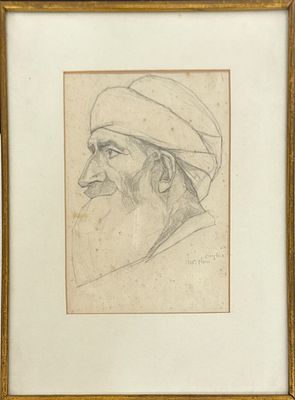 חיים גליקסברג. פורטרט סולל כביש, עפרון על נייר, 29x33 ס"מ, חתום ומתוארך 1925, נושאת מדבקה 