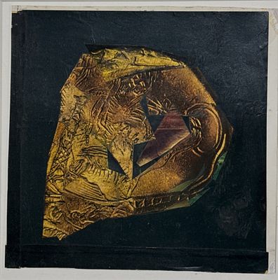 שלום סבא. ללא כותרת, קולאז' על נייר, 22x21 ס"מ, חתום מתחת למסגרת, מקור קודם: אוסף גבי ועמי בראון 