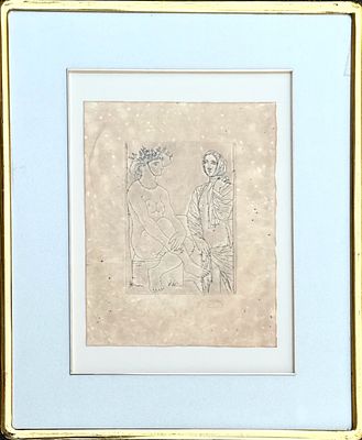 מציאת המכירה - פאבלו פיקאסו . פבלו פיקאסו, Femme assise au chapeau et femme debout drap&eacute;e (אישה 