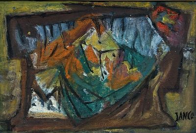 מרסל ינקו. טבע דומם על שולחן, שמן על קרטון, 53x36 ס"מ, חתום, עבודה איכותית, ממוסגר, נפילות קלות 