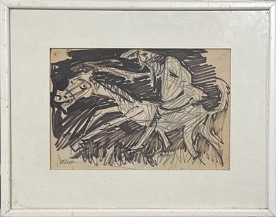 מרסל ינקו. דון קישוט, טושים על נייר, 16X24 ס"מ, חחתום וממוסגר, מרסל ינקו (1895 - 1984) היה צייר 