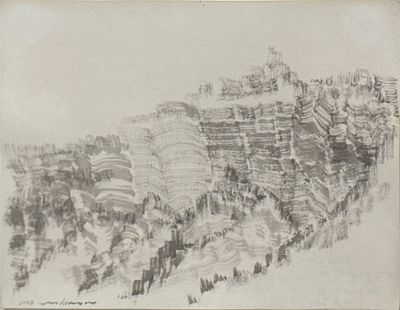 מיכה אולמן. נוף הררי , צבעי מים על נייר, 25x34 ס"מ, חתום ומתוארך 2009, עבודה איכותית של אמן 