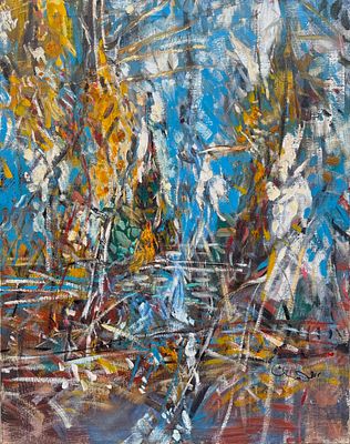 אורי ליפשיץ. ציור נוף מחווה לואן גוך, שמן על בד, 92X73 ס"מ, (הוא צייר נופי־טבע משום שהרגיש 