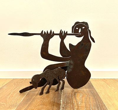 מנשה קדישמן. רועת צאן, פסל ברזל, גובה 37, רוחב 52, עומק 30 ס"מ, עובי 0.7 ס"מ, חתום, עבודה 