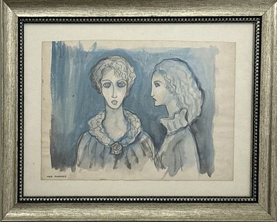 מאיר פיצ'חדזה. שתי נשים, צבעי מים על נייר, 25X35 ס"מ, חתום, ממוסגר. ישראלי, מאיר פיצ'חדזה יליד 