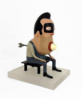 זויה צ'רקסקי, "חשמלאי", 36x29x22 ס"מ, יציקת אלומיניום צבועה , חתום iמתואר Electrician , ממוספר 