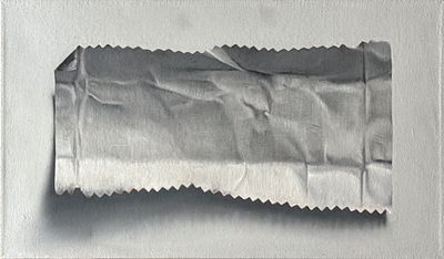 נתן פרניק. דף נייר מקומט, שמן על בד, 27X45 ס"מ, חתום ומתוארך 2021,עבודה איכותית של אמן עכשווי 