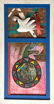 ואדים סטפנוב והאמן ההונגרי סטף. a scene from tel aviv life, עבודה חומרית, טכניקה מעורבת: בניה 