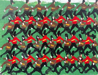 עידו מרקוס, "המצעד" שמן על בד, 83x107 ס"מ, חתום מאחור (יצירה זו היא חלק מסדרת עבודות של מרקוס 