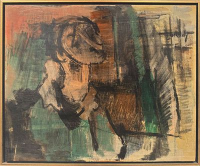 משה מוקדי. דמות, שמן על נייר מוצמד לעץ , 37x48 ס"מ, חתום, עבודה איכותית, ממוסגר. שה מוקדי (Moshe 