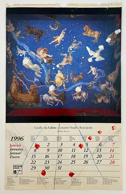 רפי לביא . ללא כותרת, טכניקה מעורבת על לוח שנה, 47x30, חתום ומתוארך 2001. 
רפי לביא (לוי) נולד 
