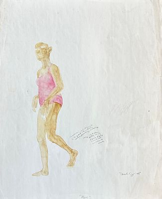 פמלה לוי . ״pink”, צבעי מים ועיפרון על נייר, 43x35 ס״מ, חתום ומתוארך 1988. 
פמלה לוי נולדה 