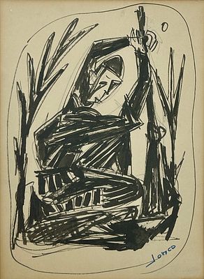 מרסל ינקו . חייל, טושים על נייר, 26x20 ס״מ, חתום וממוסגר. 
מרסל ינקו, ישראלי, נולד ברומניה 