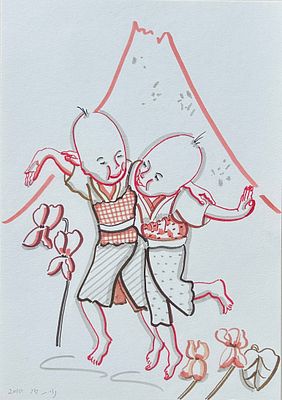 נורית דוד . ללא כותרת, טושים על נייר, 21x29 ס"מ, חתום ומתוארך 2010. נורית דוד (נולדה ב-1952) היא 