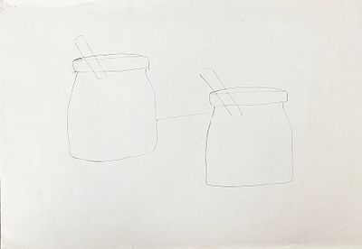 מיכאל גרוס . ללא כותרת, עט על נייר, 30x50 ס״מ, חתום. 
מיכאל גרוס (1920–2004) היה מן האמנים 