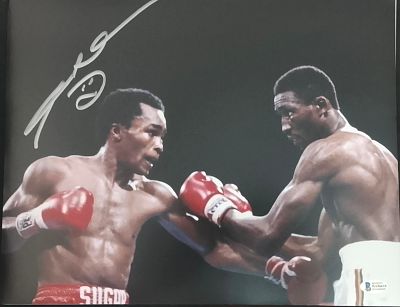 Sugar Ray Leonard / שוגר ריי לאונרד – צילום אגרוף חתום ביד המתאגרף! צילום צבע דרמטי המתעד את 