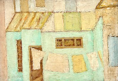 יהושוע גרוסברד. נוף בתים, שמן על עץ, 22x31 ס״מ, חתום. עבודה איכותית! בימים אלו מוצגת תערוכה של 