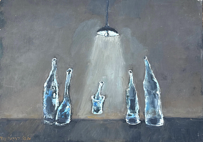 יוסל ברגנר. הארה, שמן על עץ, 54x70 ס"מ, חתום, מספר חורים בשולי היצירה ששימשו לתליה יחודית ולא 